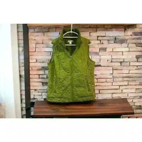 CJ Banks Womens M Vest Green Embroidered Woven Lined Metal Zipper Front Pockets - Picture 2 of 6